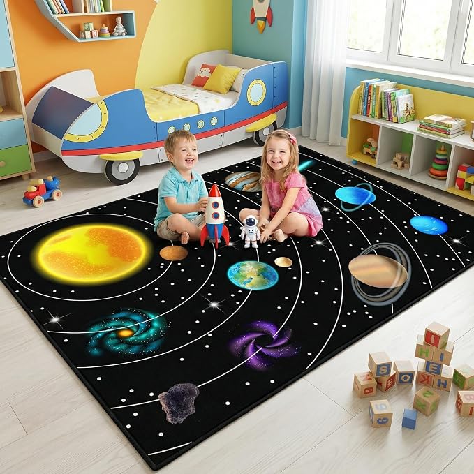 Solar System Rugs for Boys Room – Space Themed Rug for Kids Bedroom,Outer Space Carpet for Boys Room Decor,Planet Theme Rug for Kids Bedroom,4'5''×6'