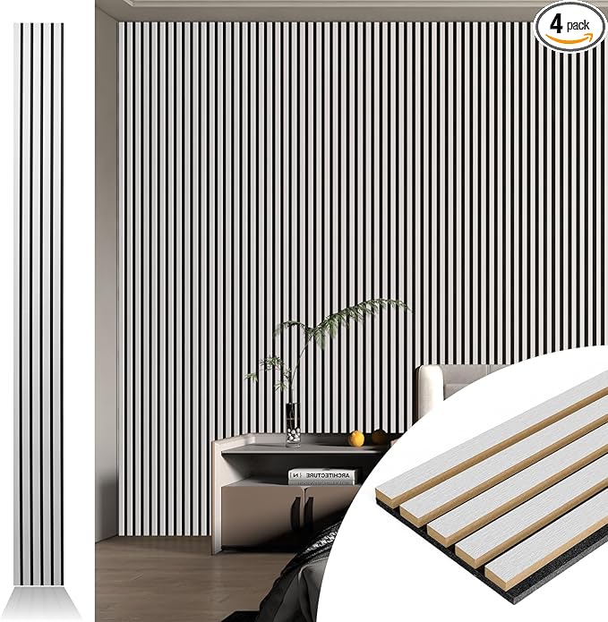 Art3d 107" x 8" (Pack of 4) Wall Panel 3D Fluted, Silver