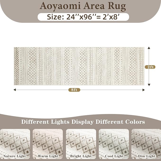 Runner Rug 2x8 Boho Geometric Area Rugs: Washable Kitchen Rug, Soft Non Slip Moroccan Long Hallway Rugs for Bedroom Bathroom Laundry Entryway Staircase Foyer(Brown,2X8)