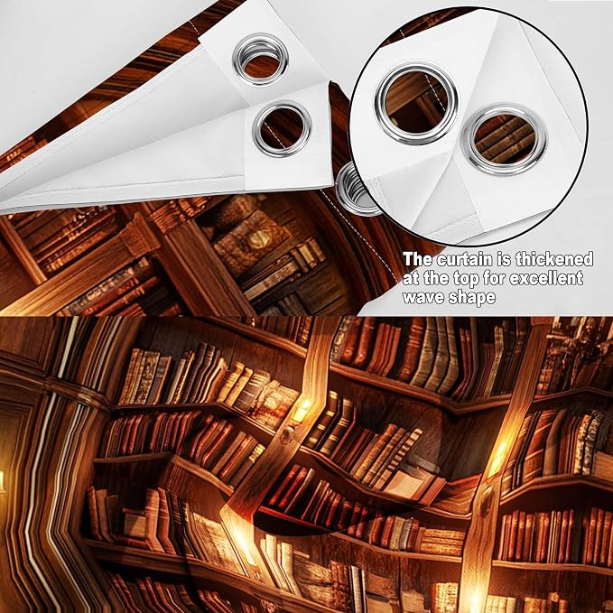 MissHope Vintage Bookshelf Blackout Curtains Book Bookcase Decor Bedroom Study Classroom Living Room Darkening Grommet Window Drapes 2 Panel Set, 42x63 Inch
