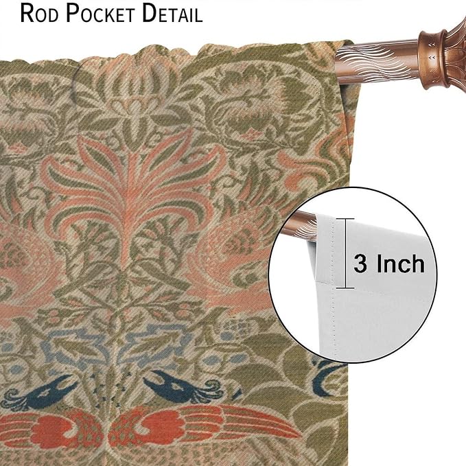Retro Bohemian William Morris Blackout Window Curtains, Vintage Peacock Abstract Art Pattern Print Window Drapes, for Bedroom Living Room 42(W)*84(L) 2 Panels