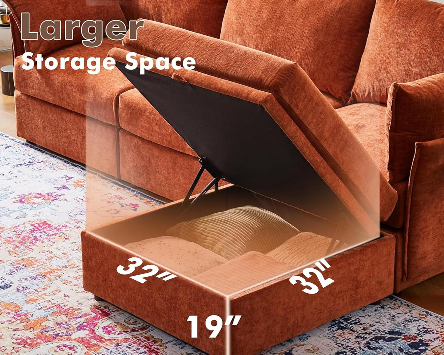 102.6" Modular Sectional Sofa, L Shaped Couch Set for Living Room, 3-Seater Comfy Cloud Couches with Movable Storage Ottoman,DIY Combination - Chenille Terracotta Orange