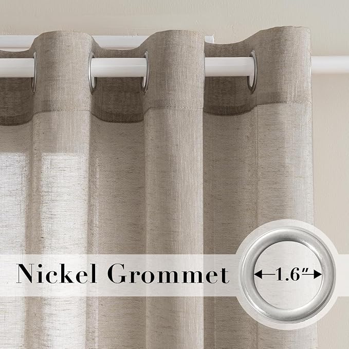 H.VERSAILTEX Linen Curtains Flax Linen Blended Curtain Panels for Living Room/Bedroom Semi Sheer Privacy Curtains 84 inch Length 2 Panels Set Nickel Grommet Window Drapes (52" W x 84" L, Taupe)