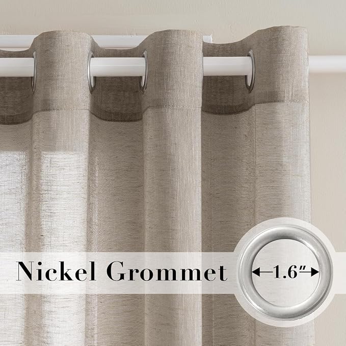 H.VERSAILTEX Linen Curtains Nickel Grommet Natural Linen Semi-Sheer Curtains 2 Panels Privacy Added Premium Soft Rich Material Drapes for Bedroom/Living Room - 52x54 - Inch - Taupe