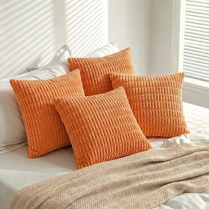 Fancy Homi 4 Packs Decorative Throw Pillow Covers for Living Room Couch Bed, Modern Farmhouse Boho Home Décor Accent Cushion Case, 18" x 18", Orange