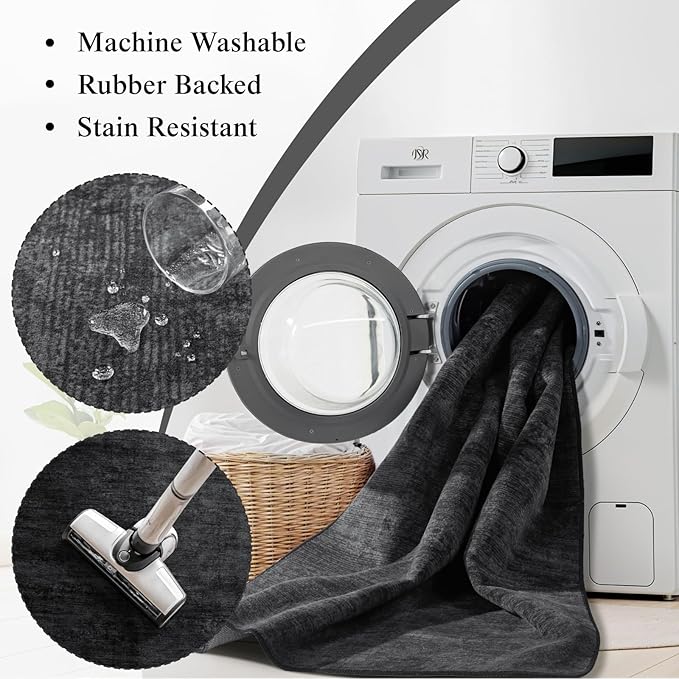 2x3 Washable Mat,Small EntryWay Rugs,Stainproof Non-Slip for Indoor Entranc | Low pile,Stain-resistant & Non-slip backing, Solid Vintage Style for indoor,entryway,kitchen,bathroom(2x3,Black)