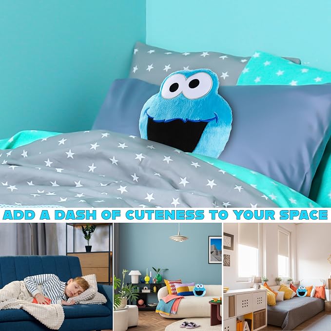 Sesame Street Cookie Monster Plush Cushion Pillow, Soft Plush Throw Pillow Cushion Bedroom Decor Cuddle Plushies, Gifts for Girls, Teens, Women (Blue Cookie Monster, L12.4 x W12.2)