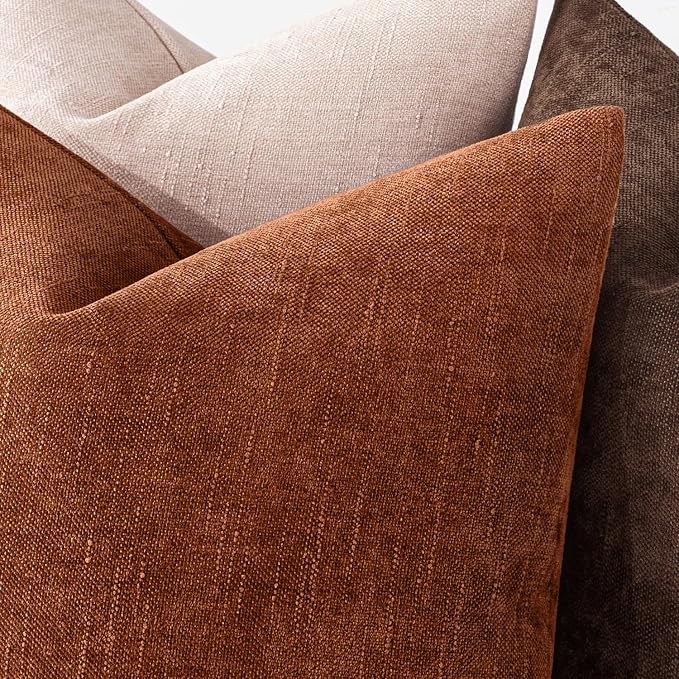 MIULEE Pack of 2 Decorative Throw Pillow Covers Soft Chenille Throw Pillows Fall Solid Textured Cushion Covers for Couch Sofa Bedroom Living Room 18x18 Inch,Burnt Orange