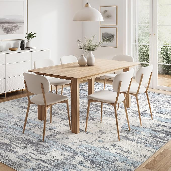 Area Rugs for Living Room: 4x6 Abstract Washable Rug Modern Neutral Large Soft Stain Resistant Non-Slip Backing Machine Table for Bedroom Dining Room Indoor Home Office Carpet - Blue Grey