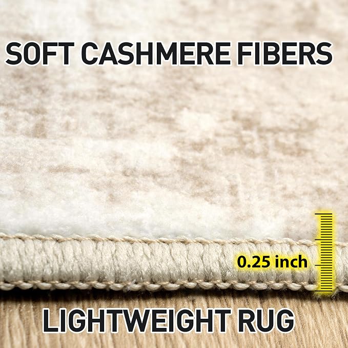 8x10 Area Rugs Washable Rug: Modern Abstract Living Room Rug Soft Anti-Skid Thin Carpet Indoor Floor Non-Shedding Carpets for Bedroom Dining Room Farmhouse Nursery Home Office Beige Grey
