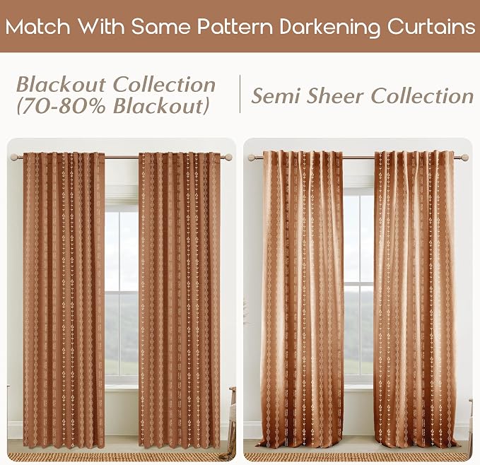 Retro Country Curtains 63 Inch Length for Living Room Kitchen Window 2 Panel Set,Sheer Fun Print Rust Burnt Orange Funky Floral Printed Boho Mid Century Modern Curtains for Bedroom 63 Inches Long