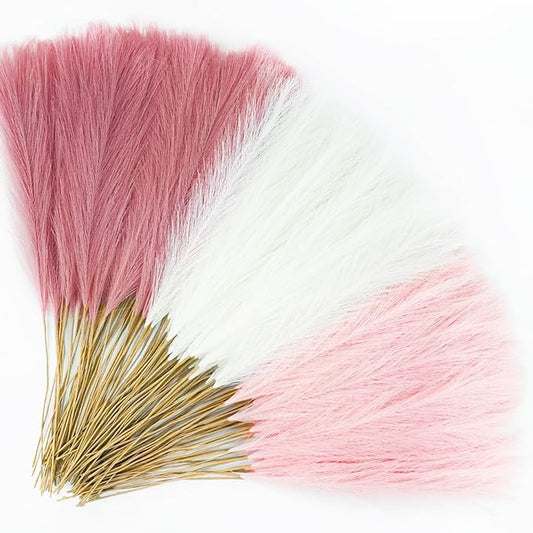 Agusbagli 150pcs Pink Faux Pampas Grass, 21.6in Fluffy Artificial Colored Pompas Grass Short Blush Fake Pampas Stems Vase Filler Flower Arrangement for Home Wedding Centerpieces Boho Decor