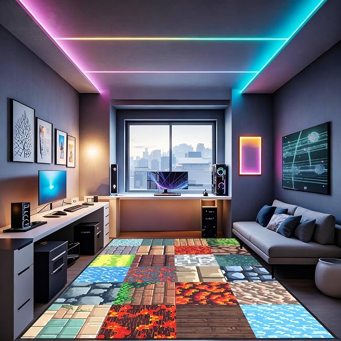 Game Room Rug 8‘x10’ - Gaming Rugs for Boys Bedroom Gamer Carpet Gaming Floor Mat Rugs Gamer Rug Video Game Decor for Bedroom Living Room Playroom