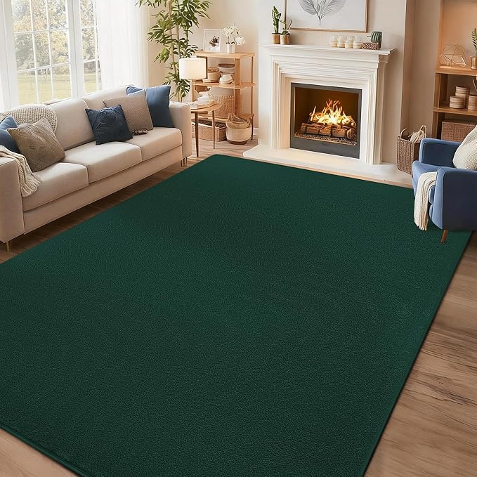 qulint Dark Green Area Rug for Living Room 5x8, Washable Rugs for Bedroom with Thickened Memory-Foam, Minimalist Modern Carpet Non Slip Alfombras for Boys Girls Kid Room Nursery Dorm Home Decor