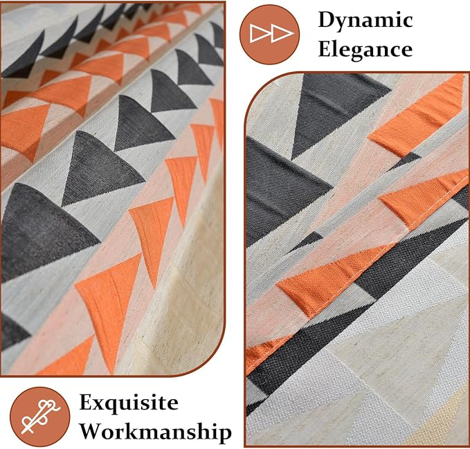 Leeva Geometric Jacquard Curtains with Grommet Top - 52x63 Inch Light Filtering Drapes, Modern Triangle Design for Living Room/Bedroom, Set of 2 Panels, Orange