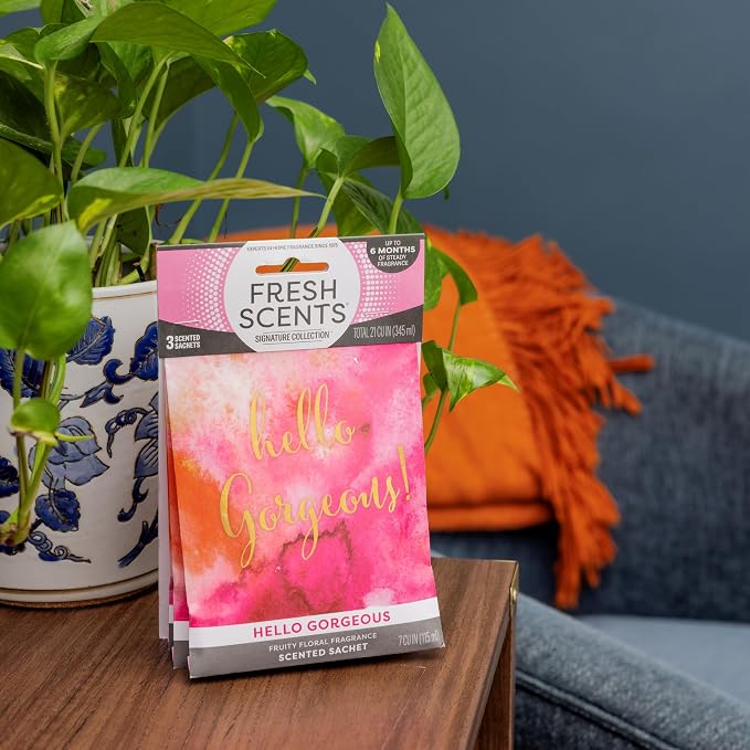 Fresh Scents Scented Sachets | Hello Gorgeous | Home Fragrance | Long Lasting (Up to 6 Months) | Air Freshener for Closets, Drawers, & Cars | 6 Pack