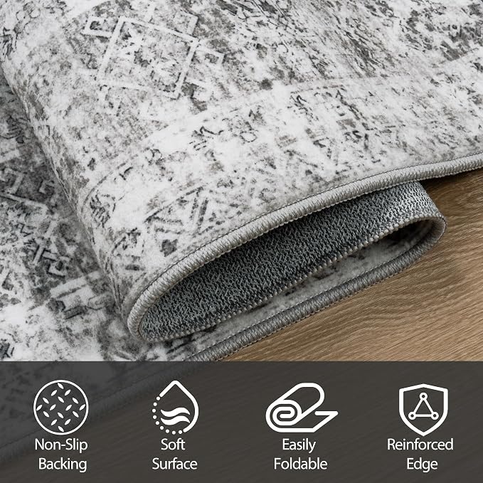6x9 Area Rugs for Living Room Rug Washable: Abstract Rug for Dining Room Bedroom Carpet Non Slip 6 by 9 Indoor Modern Nursery Home Office Grey