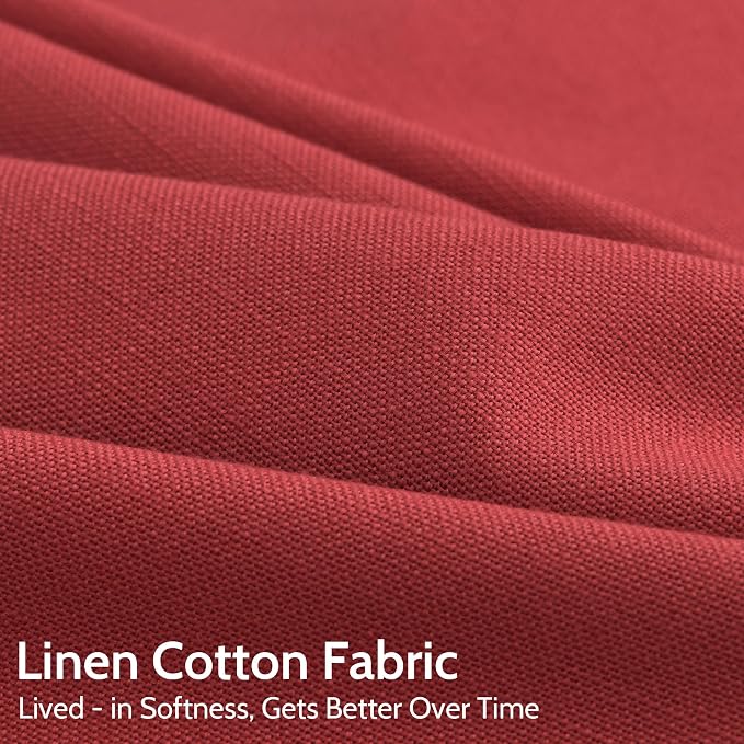 Christmas Red Linen Curtains 90 Inches Long for Living Room Light Filtering Semi Sheer Curtain Back Tab and Rod Pocket Vintage Rustic Luxury Home Decor Neutral Drapes for Bedroom 52x90, 2 Panels
