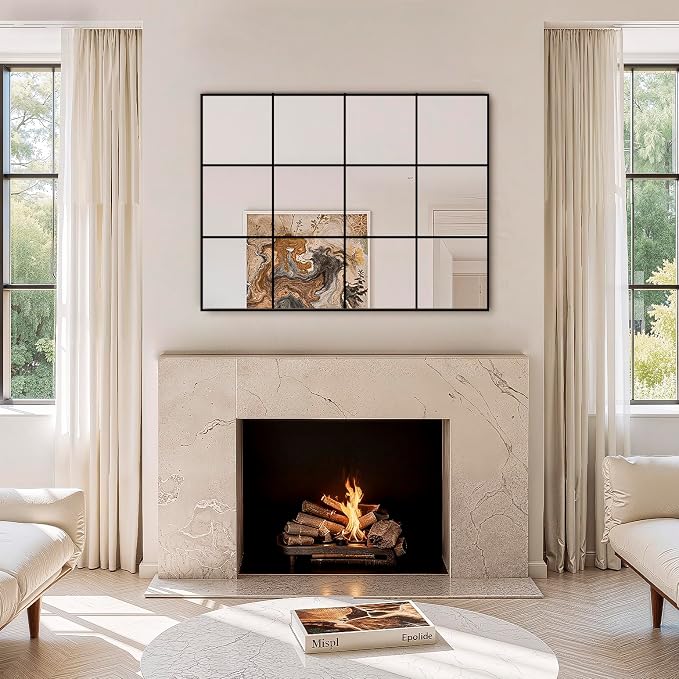 Window Pane Wall Mirror, 40"x30" Wall Mounted Window Mirror for Living Room, Bedroom, Entryway, Dining Room, Home Wall Decor