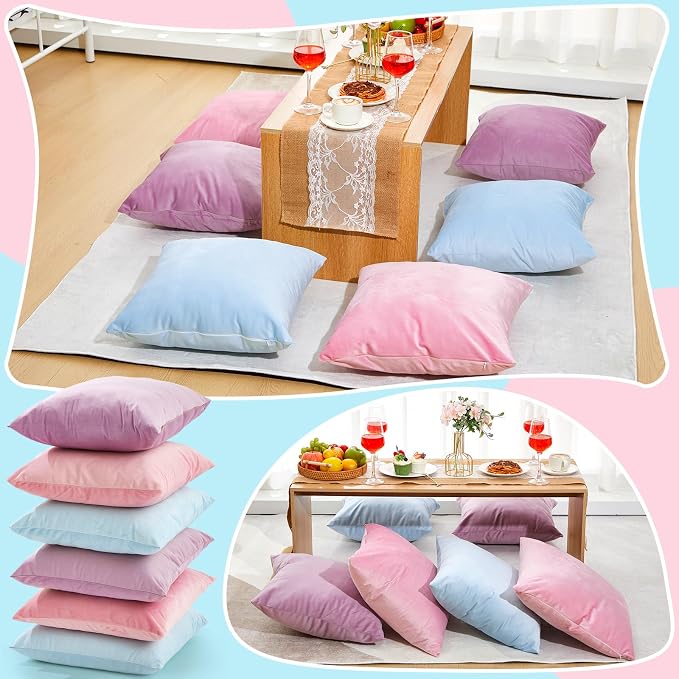 Berlune 6 Pcs Pastel Velvet Throw Pillow Covers 18" x 18" Decorative Cushion Cases Soft Throw Pillows Coquette Party Accessories Couch Sofa Bed Picnic Chair Home Decor, No Inserts