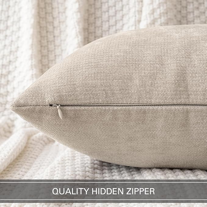 MIULEE Pack of 2 Beige Decorative Pillow Covers 16x16 Inch | Soft Chenille Couch Throw Pillows Farmhouse Cushion Covers for Home Decor Sofa Bedroom Living Room