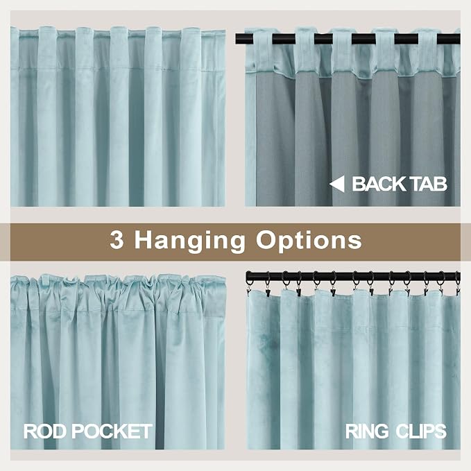 Extra Long Light Blue Velvet Blackout Curtains 108 Inch Length 2 Panel for Large Window Living Room Spring Back Tab Pocket Cold Blocking Heavy Ceiling Floor Winter Drape for Bedroom Patio Sliding Door
