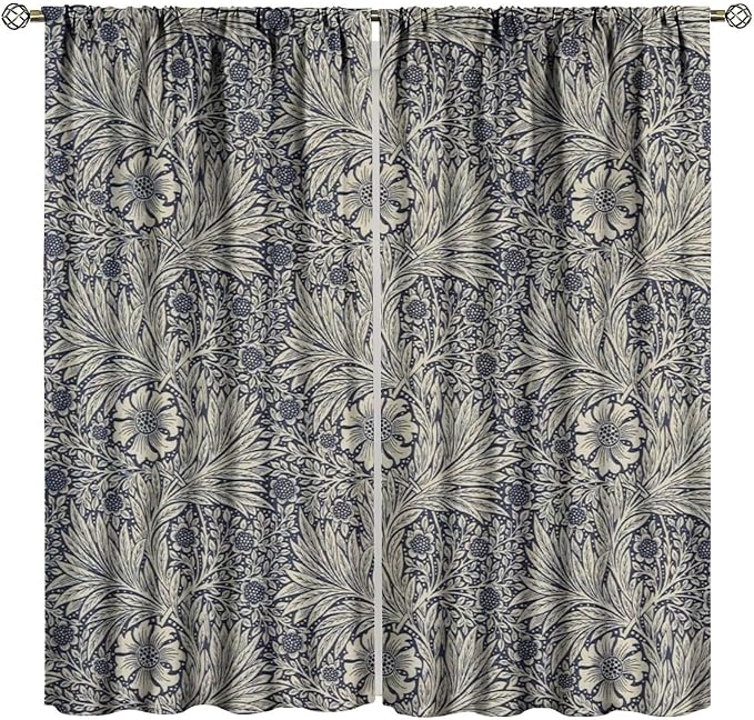 Boho Style William Morris Flower Retro Curtain, Rustic Farmhouse Abstract Flower Blackout Window Drapes, for Living Room Bedroom Kitchen 31.5(W)*72(L) 2 Panels