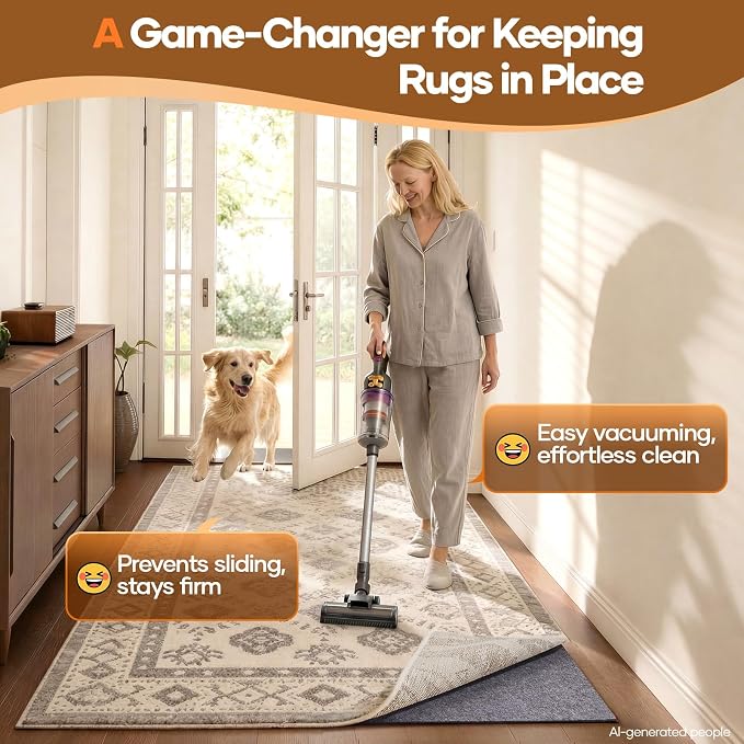 Veken Non Slip Cushioned Rug Pad Gripper 3 x 5 Ft, Felt and Silicone Backing, 1/4 inch Thick, Carpet Liner Protector Mat for Area Rugs and Hardwood Floors, with Over 99 Pcs Anti-Slip Strips Pattern