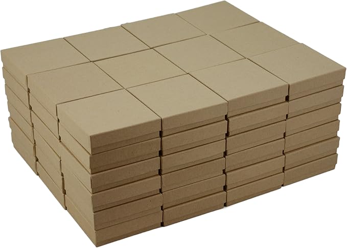 JPB Recycled Kraft Cotton Filled Jewelry Boxes (Case of 100) (100, 3.5" x 3.5" x 1")