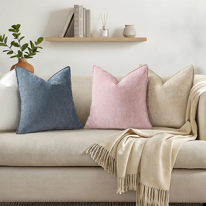 decorUhome Fall Couch Throw Pillow Covers 16x16 Set of 2, Decorative Soft Velvet Modern Cozy Chenille Pillow Cases with Elegant Design for Sofa Bed Living Room Home Decor, Dark Grey