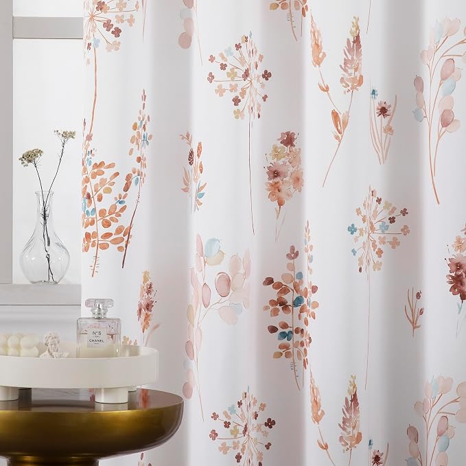 XTMYI Fall Living Room Curtains 63 Inch Length 2 Panels,Floral Design 80% Black Out Block Heat Light Blocking Room Darkening Window Curtains for Bedroom,Burnt Orange and Blue,52x63 Inches Long