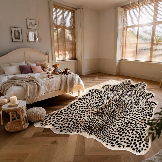 Seek4comfortable Leopard Print Rug, Cheetah Rug 4.6x5.8 Feet Faux Animal Fur Hide Print Skin Cheetah Area Rug for Bedroom Livingroom Home Office