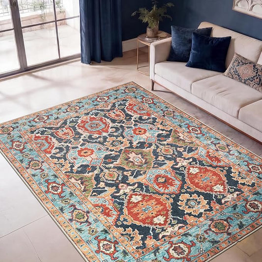 Keen Home Design 48"x72" Rug - Machine Washable Area Rug with Non-Slip Backing, Ideal for Living Room, Dining Room, Bedroom - Vintage, Easy Clean, Durable, Low Pile Rug - (4' x 6')