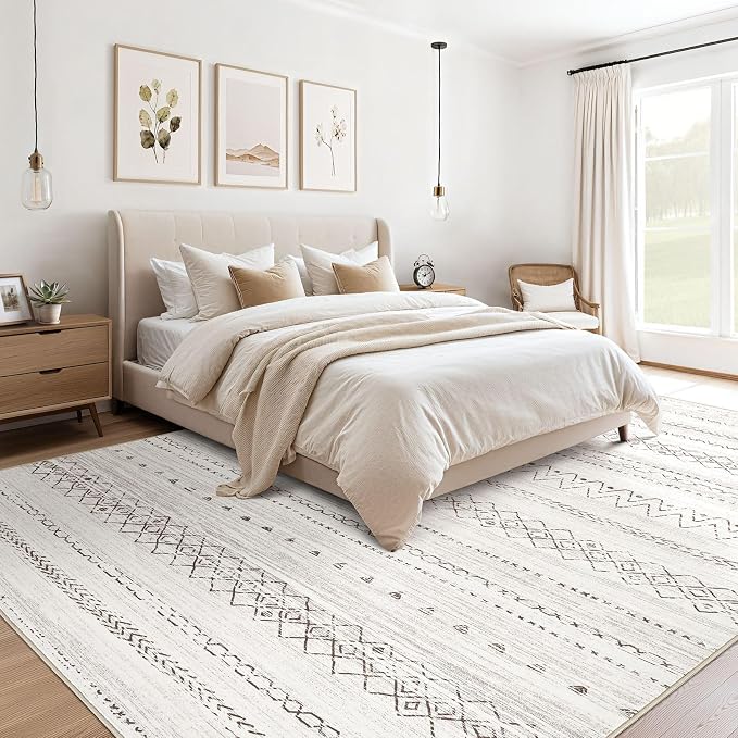 cotiled 5x7 Area Rugs Living Room Rug: Washable Boho Rugs with Non Slip Backing Large Soft Indoor Stain Resistant Carpet for Bedroom Farmhouse Dining Room Lightweight Home Decor Brown