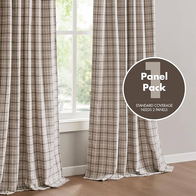 Madison Park Anaheim Cabin Plaid Curtain Window, Thermal Insulated Fleece Lining, Living Room Decor Room Darkening Drape for Bedroom, 1-Single Panel Pack, 50x84, Rod Pocket & Front Tab, Brown