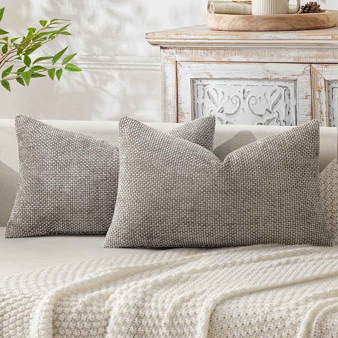MIULEE Pack of 2 Lumbar Couch Throw Pillow Covers 20x12 Inch Light Gray Modern Boho Accent Decorative Pillow Covers Soft Chenille Farmhouse Cushion Covers for Home Decor Bed Sofa Living Room