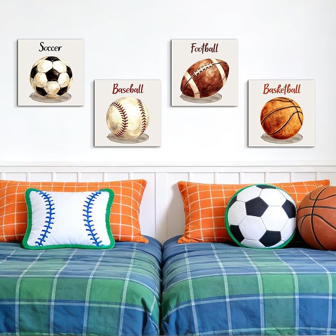 Sports Wall Decor for Boys Wooden Ball Wall Plaques Soccer Baseball Basketball Football Sport Theme Room Decorations Wood Balls Sign Sports Artwork for Kids Room Toddler Teens Bedroom Decor