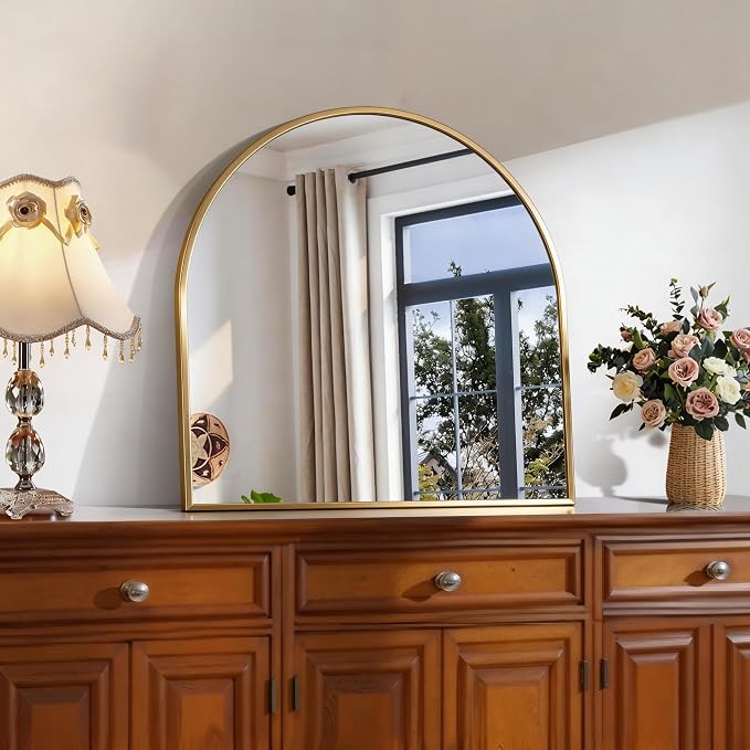 CIRCUMI Arched Wall Mirror, 24"x24" Gold Arched Mirror with Tempered Glass, Metal Frame, Large Size for Entryway Table, Mantel,Living Room,Over Sink,Arch Mirror for Decor,Shatterproof&Crystal-Clear