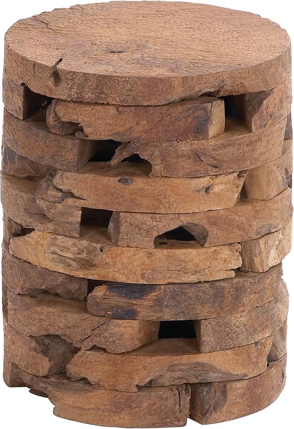Deco 79 Teak Wood Handmade Side End Accent Table Live Edge End Table with Brick Inspired Design, Side Table 14" x 14" x 18", Brown