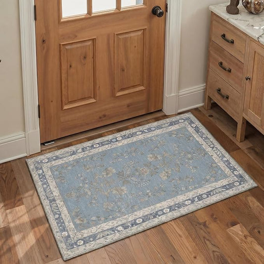 GENIMO Area Rug 2x3 Doormat, Machine Washable Low Pile Rugs, Small Retro Chenille Entryway Mat for Entrance, Hallway, Kitchen and Corridor, Dusty Blue