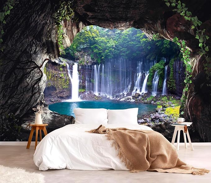 YQWDMX - 3D Cave Waterfall Peel and Stick Wallpaper Mural for Bedroom ZY07 M