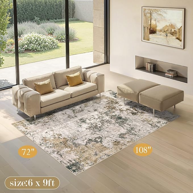 Area Rugs 6x9 Living Room: Washable Large Abstract Modern Neutral Soft Rug Stain Resistant Non-Slip Backing Carpet for Bedroom Dining Room Indoor Nursery Dorm Home Office Decor - Dark Brown