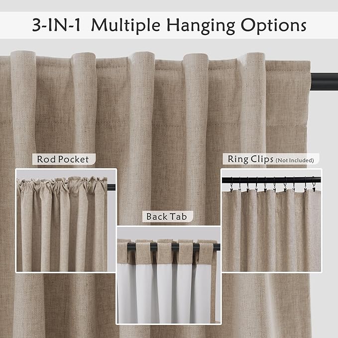 UHITECH 30 Inch Long Curtains for Kitchen Small Window Blackout Curtains for Living Room Short Black Out Drapes Back Tab Linen Textured Panels 2.5ft