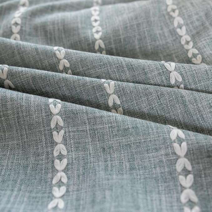 OYX Boho Curtains 96 Inch Length, Cotton Linen Semi Blackout Window Curtains with Tassels for Bedroom, Taupe Stripes Embroidery Bohemian Retro Drapes, Farmhouse Window Treatment 2 Panel, 52Wx96L