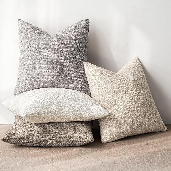 MIULEE Pack of 4 Decorative Textured Boucle Throw Pillow Covers | 20x20 Inch Neutral Accent Pillow Cases Soft Couch Cushion Covers for Modern Farmhouse Boho Sofa Bed Livingroom Home Decor