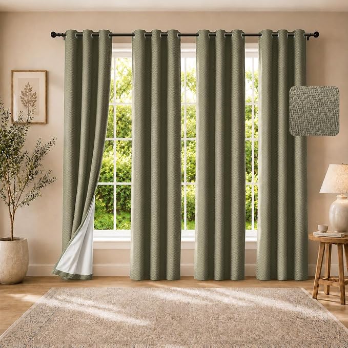 4 Panels 100% Blackout Linen-Textured Curtains, Thick Thermal Insulated Grommet Drapes with Subtle Herringbone Weave, Luxury Decor for Bedroom/Living Room, 37 x 84 Inches, Taupe
