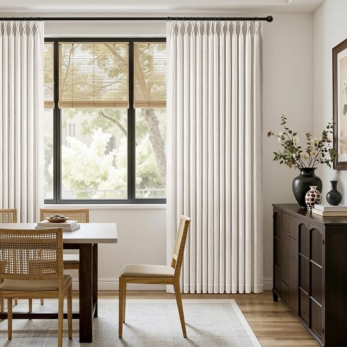 MIULEE Extra Wide 60 Inch Width Pinch Pleated Thick Linen Curtains 102 Inches Long 2 Panels for Patio Sliding Glass Door Living Room Bedroom Large Windows, Memory Trained Natural Drapes Hooks&Rings