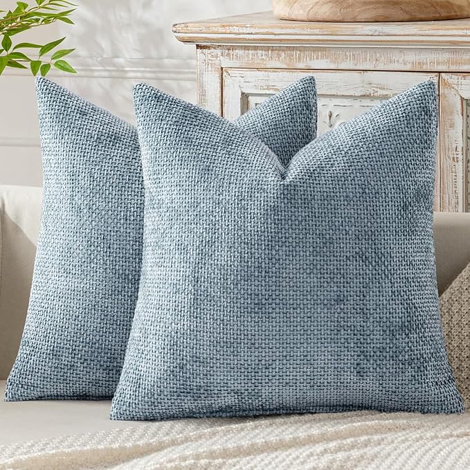 MIULEE Pack of 2 Light Blue Throw Pillow Covers 20x20 Inch Coastal Summer Modern Boho Accent Decorative Pillow Covers Soft Chenille Farmhouse Cushion Covers for Home Decor Couch Bed Sofa Living Room