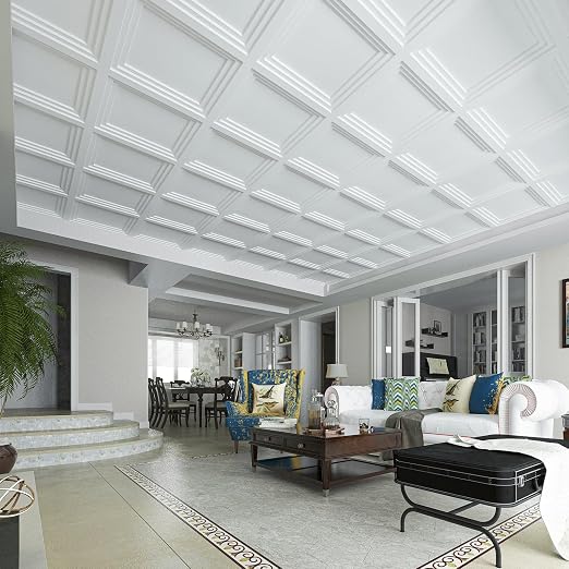 Art3d 24-Pack 24x24 Inch PVC Waterproof Drop Ceiling Tiles for Home Décor - 2x2 ft 3D Modern Ceiling Panel for Suspended Grid, White