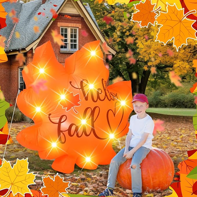 VIHOSE Fall Inflatable Decorations 5.25 ft Thanksgiving Blow up Decor Fall Maple Leaves LED Lights Inflatable Decoration for Autumn Harvest Indoor Outdoor Yard Garden Lawn Party